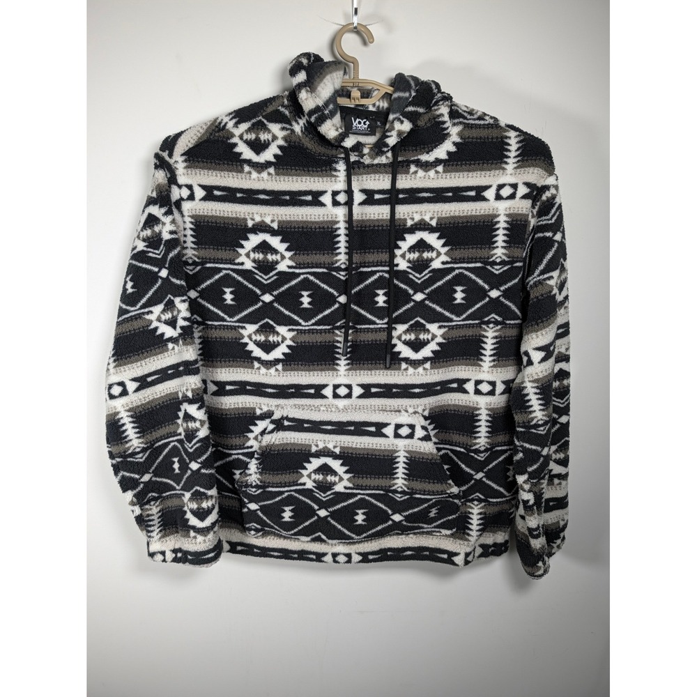 Vogstart Mens Hoodie Southwestern Aztec Fleece Black White Grey Regular XL